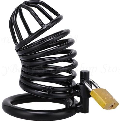 New Black Stainless Steel Male Chastity Cage,Cock Rings Penis Cage Lock Metal Penis Bondage Chastity Device Sex Toys For Men