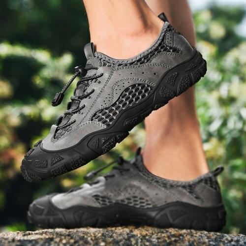 Men Summer Genuine Leather Sandals Non Slip Breathable Wading Creek Shoes Casual Hiking Mesh Outdoor Fishing Boot Luxury