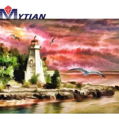 DIY 5D Diamond Painting Kit,Lighthouse,Sunset,Ocean Beach,Seagull,Diamond Embroidery Full Drills Rhinestone Art Wall Stickers