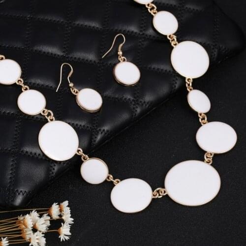 Bohemian Style African Beaded Jewelry Set White Drip Round Charms Pendant Necklace Collier Designers Statement Jewelry Earrings