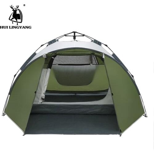 Outdoor supplies 3-4 people double deck automatic rainproof camping tent with one room and one living room