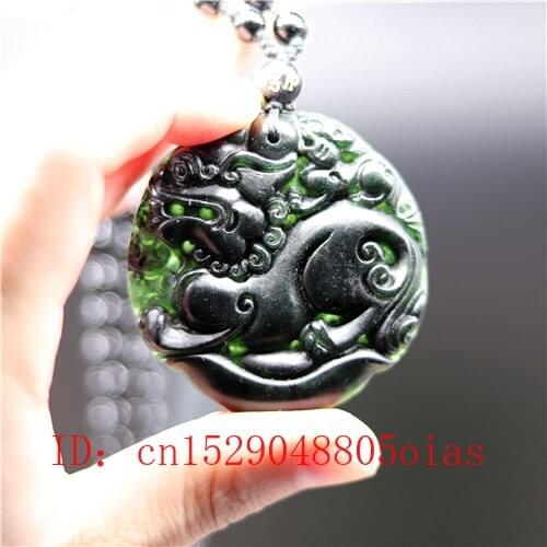 Natural Black Green Chinese Jade Pixiu Pendant Beads Obsidian Necklace Charm Jewelry Accessories Carved Amulet Gifts for Men