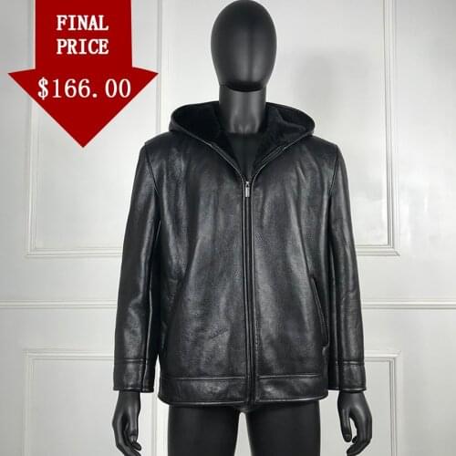 CNEGOVIK 2020 new popular men jacket coat fully sheepskin lined hooded leather high quality