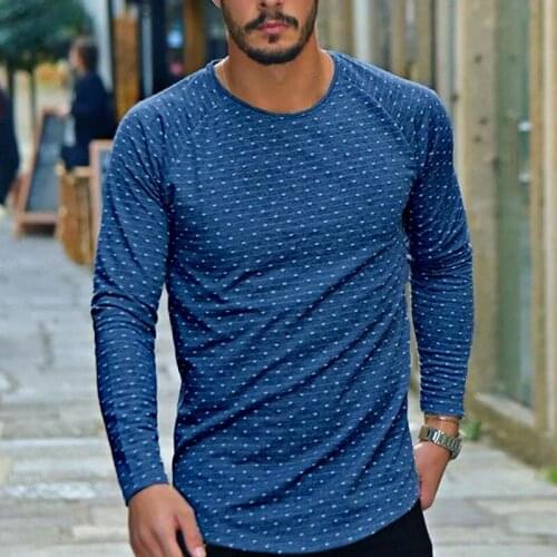 2021 New Autumn Vintage Dot Printed Slim Long Sleeve T-Shirt Mens Casual O-Neck Tops Pullover Spring Men Tee Fashion Streetwear
