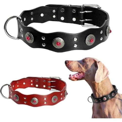 Genuine Leather Dog Collar For Large Dogs German Shepherd Pet Collars Cameo Accessories For Medium Big Dogs Pitbull Rottweiler