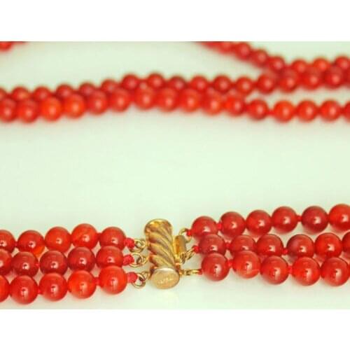 3 Strands Genuine Natural Red jade Necklace 6mm DIY 17-19"
