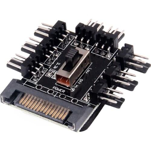 For Computer Case Fan Hub 8-Way/10-Way Hub Splitter Chassis Fan Board Black Tinned Pure Copper Wire 24awg Spare Parts