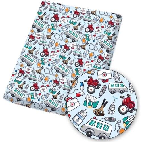 Polyester Cotton Fabric Cloth Fabrics First AID Related Cartoon Printed Sheet For DIY Dress Handbag Sewing Materials 45*145cm/pc
