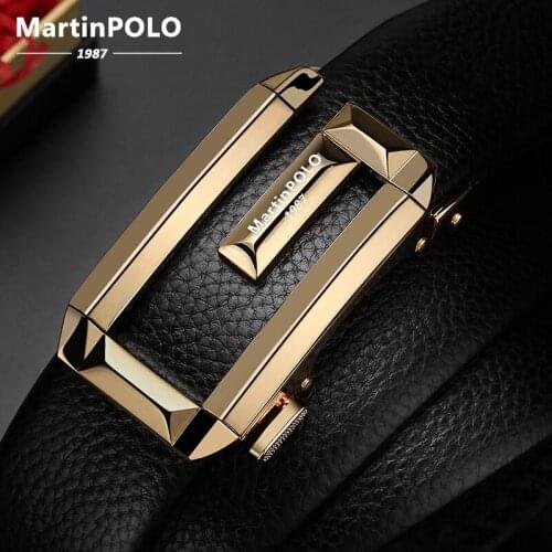 MartinPOLO Hot Mens Belt Genuine Leather Fashion Alloy Automatic Buckle Belt Business Belt Men Belts Luxury Brand MP05003P