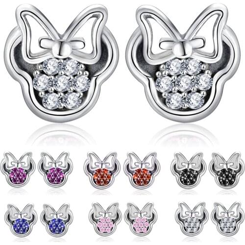 Mini Cute Mouse Earrings Stud Bow Cartoon Anime Fashion Jewelry Wholesale 2021 Lovely Pink Crystals Accessories For Girls