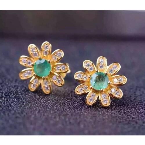 Natural green emerald drop earrings 925 silver Natural gemstone earring women elegant Sunflower drop earrings for anniversary