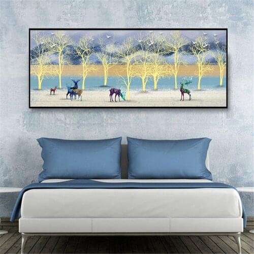 Nordic Ins Beautiful Small Fresh Flower Elk Background Decorative Painting Sofa Bedroom Wall Painting Painting Tooling Painting