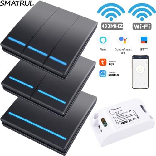 SMATRUL Tuya Smart Life APP WiFi 1/2/3 Gang push Switch Light RF 433Mhz Wall DIY Relay Timer Module Google Home Amazon Alexa