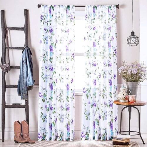 Floral Embroidered Tulle Sheer Window Curtains for Living room the Bedroom Kitchen Voile curtains for window fabric blinds Door