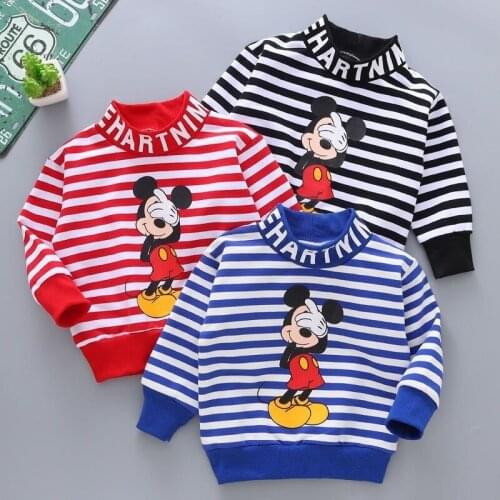 Spring Autumn 2021 Cartoon Striped Mickey Baby Boys Girls Long Sleeve Top Childrens Fashion Sweater Cotton Kids Sweatshirts