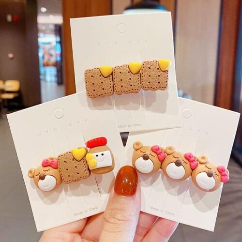 New Girls Cute Cartoon Bear Biscuits Hairpins Kids Sweet Hair Decorate Side Hair Clip Barrette Headband Fashion Hair Accessories