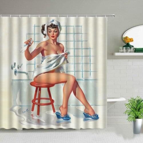 Sexy Girl Pattern Shower Curtain Printing Printing Personality Fashion Waterproof Bathroom Decoration Cloth Curtain Bath Screen