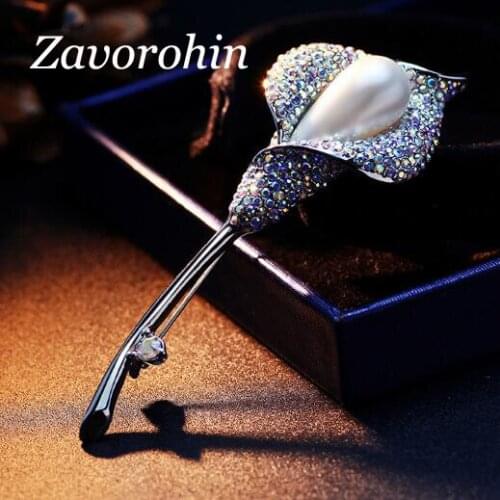 Zavorohin 2021 New Arrival Pearl Calla Lily Lapel Flower Brooch Wedding Bouquet Jewelry For Women Evening Party Pin Brooches