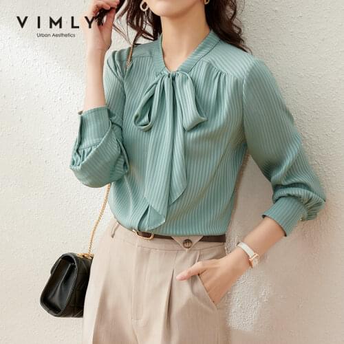 VIMLY Office Lady Blouse Fashion Bow Button up Shirt Elegant Full Sleeve Chiffon Shirts Work Wear Clothes Female Tops F6700