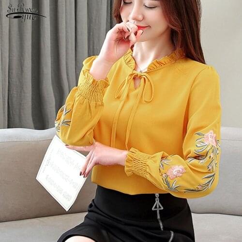 Blusas Mujer De Moda 2021 Plus Size Women Tops Long Sleeve Shirt Chiffon Blouse Fashion Embroidery Womens Tops and Blouses 1645