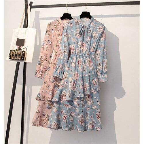 Autumn Dress Women Long Sleeve Floral Dress Big Size XL-5XL Dress Elegant Lady Long Bow Tie Party Dressess Vestidos платье 1024