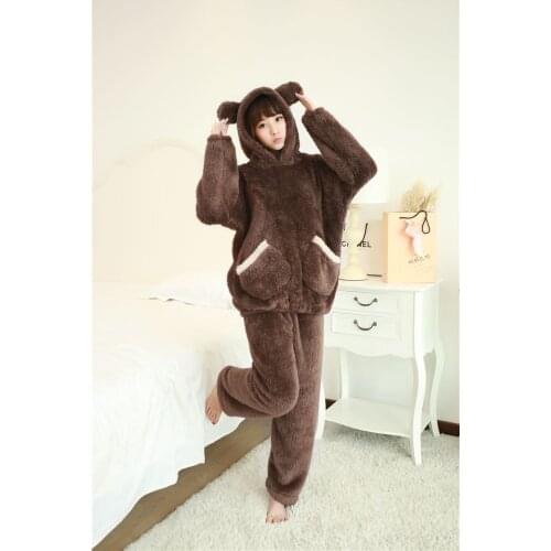 TIARAKA 2021 Winter Brand Flannel Pajamas Sets For Women Bear Sleepwear Set For Couple Coral Fleece Nightwear Female