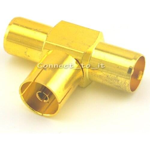 10 Pieces IEC TV PAL female to Two Double TV IEC PAL male Triple splitter 3 way goldplated T in Series RF Adapter Connector