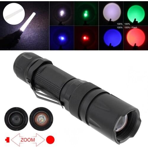 10W Red Blue White Flashlight 4 in 1 Zoomable Waterproof 5 Modes Torch with Glow Stick As Party Props Use 18650 / AAA Battery