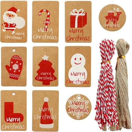 100pcs Santa Snowflake Kraft Paper Tag Merry Christmas Ornaments for Home Party Faovrs Xmas Trees Decor DIY Crafts Gift Label