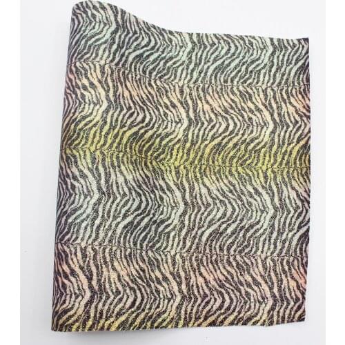 12.2" x 8.2" Tiger Printed Glitter Leather Vinyl Fabric with Soft Color Matching Backing for Accessories Bows DIY Shoes Bags