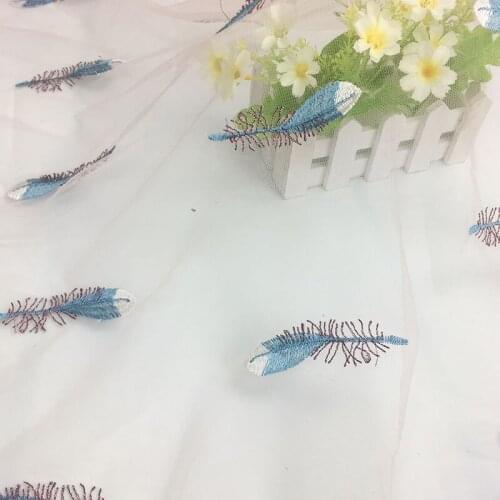 2yards 2018 Summer New Feather Embroidered Mesh Lace Fabric For Wedding Dress High Quality African Embroidery Net Lace Fabric