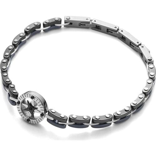 2020 Anchor Wheel WindStar and Blue and Black Ceramic Bracelet Bangle Stainless Steel Chain Link Bracelet Men Jewelry