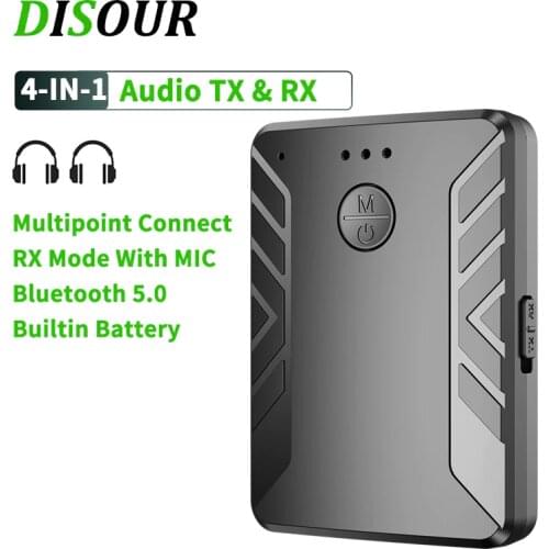 4 IN 1 Multipoint Bluetooth 5.0 Audio Transmitter Receiver For TV PC Connect 2 Headphones 3.5mm Stereo Wireless Adapter With MIC