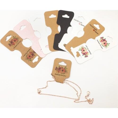 50pcs 9x3.5cm Necklace Bracelet Folding Card Jewelry Display Bracelet Flower Print Label Price Tag Cardboard DIY Gift Packaging