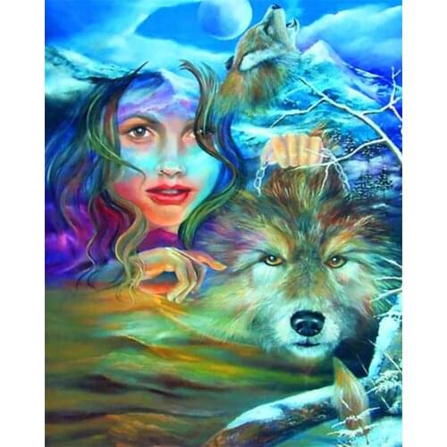5D DIY Girl Wolf Portrait Diamond Painting Kits Mosaic Picture Full Round Square with AB Drilll Embroidery Art Crafts Home Decor
