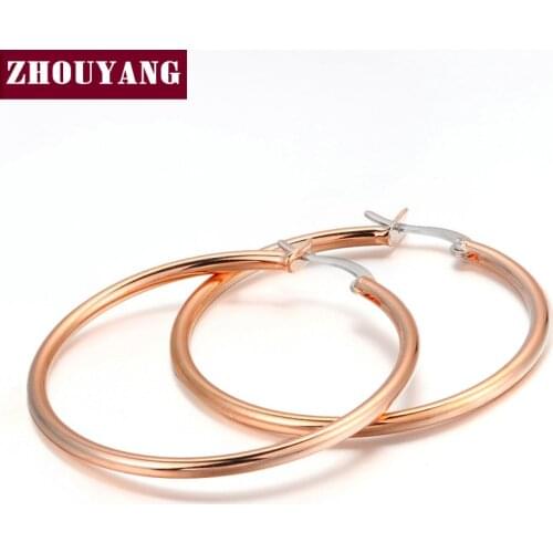 Big Circle Classic Hoop Earrings 3.7 CM Rose Gold Color For Women Party Two Color Top Quality ZYE093