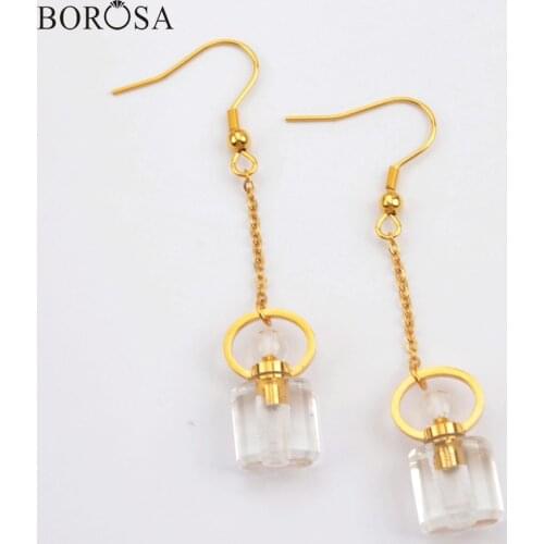 BOROSA Gild Energy meditation Perfume Bottle Dangle Earrings Crystal Quartz Lapis Essential Oil Bottle Women Earrings WX1190