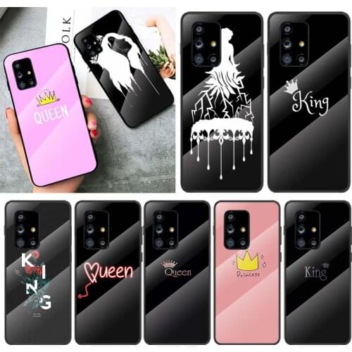King Queen Couple Lover For Samsung Galaxy A91 A81 A72 A71 A52 A51 A41 A31 A21S A11 A01 Tempered Glass Cover