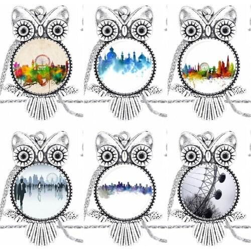 EJ Glaze Design Fashion Vintage Glass Women Owl Necklace Pendants For Women Girls Handmade London