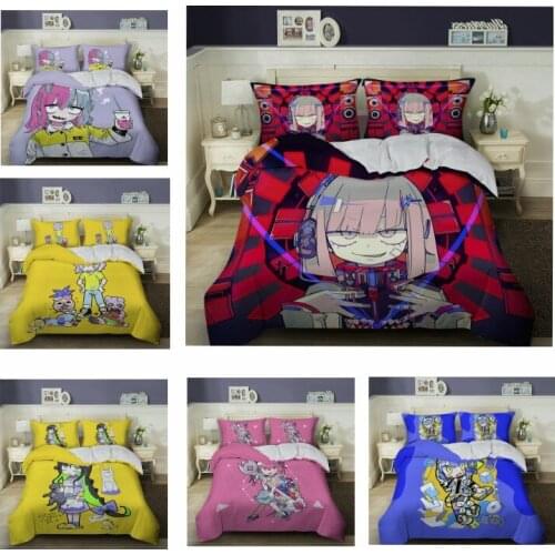 Cute Girl Duvet Cover Set Two-dimensional Animation Bedding Set Blue Pink Bedclothes 2/3pcs Bedspreads Bed Cover