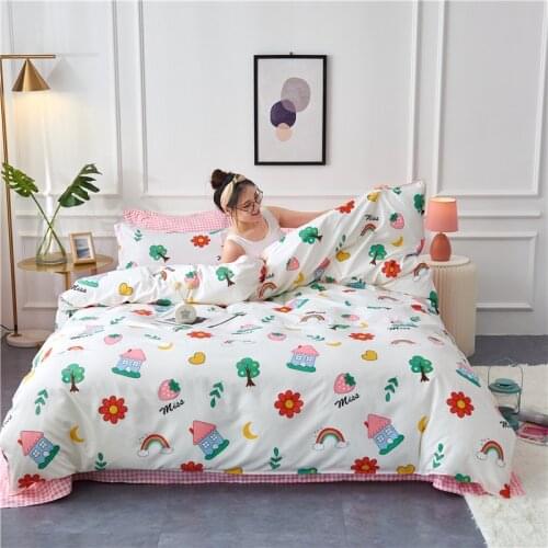 Kuup 4pcs Soft Double Bed Plaid Polyester 2 People Bedding and Covers King Queen Bedding Set Luxury 150 Sheets Set Full Bed Sets