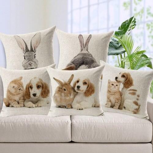 Rabbit Hare Dog Cat Cushion Covers Cute Lovely Animals Decorative Pillow Case