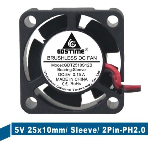 500 pieces lot Gdstime Brushless DC Cooling Fan 5V 25 x 25 x 10mm 2510 25mm 2.5cm 2pin 3D-Printer Heatsink Cooler Fan