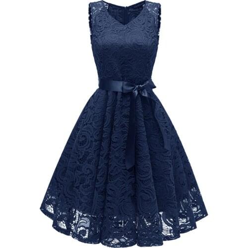 L36136 Womens Full Dress V-Neck Lace Sleeveless A-Line Evening Dress