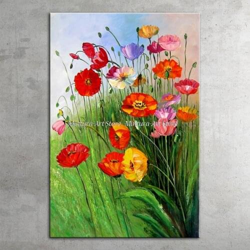 Mintura Modern Abstract Art Hand Painted Landscape Spring Wild Flowers Oil Painting On Canvas Large Wall Pictures For Home Decor
