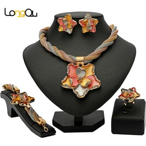 Longqu Fashion woman accessories jewelry set Wholesale Fashion African Beads Bridal Jewelry Set Dubai Gold colorful Jewelry Set