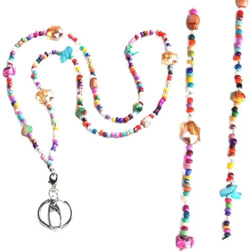 Colors Beaded Women Fashion Lanyard with ID Card Badge Holder for Teacher Nurses Mothers Necklace Keychain Key Holder