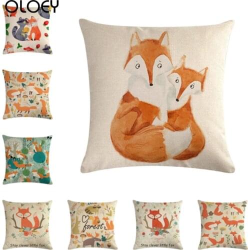 Nordic Style Fox Pattern Cotton Linen Cushion Cover Decorative Pillow Case for Sofa Home Car Chair 45X45CM