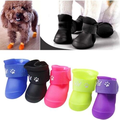 4Pcs Pet Dog Rain Shoes Anti Slip Waterproof Pet Dog Cat Rain Shoes Rubber Boots for Cat Puppy Large Dog S/M/L