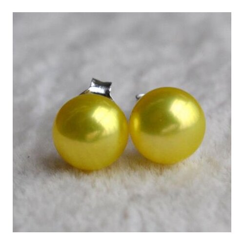 New Arrival Favorite Real Pearl Earrings 7.5mm Yellow Color Genuine Freshwater Pearls Stud Earrings S925 Sterling Silver Jewelry
